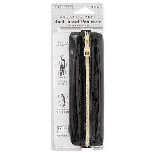 Midori Book Band Pen Case. Clear-Black