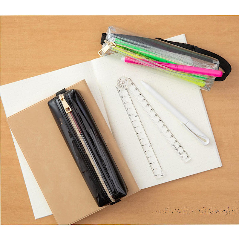 Midori Book Band Pen Case. Clear-Black