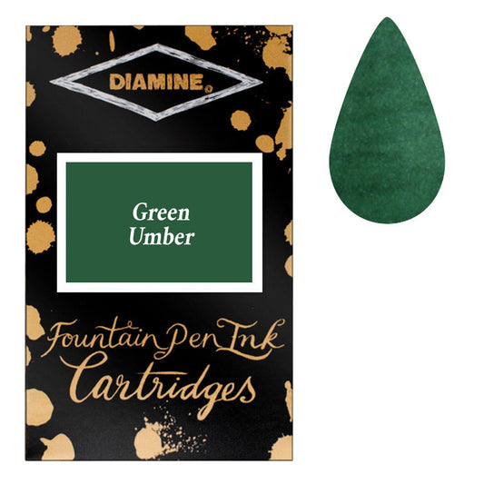 Diamine Cartridges Green Umber Ink, Pack of 18