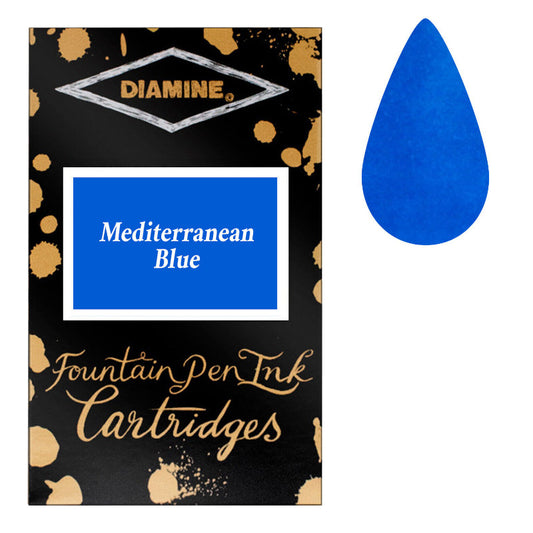 Diamine Cartridges Mediterranean Blue Ink, Pack of 18