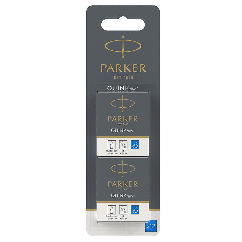 Parker Quink MINI Cartridge, Washable Blue Ink. Pack of 2 x 6