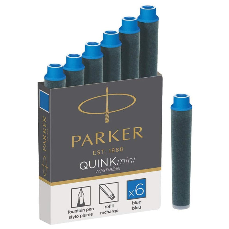 Parker Quink MINI-Patrone, waschbare blaue Tinte. Packung mit 2 x 6 Stück