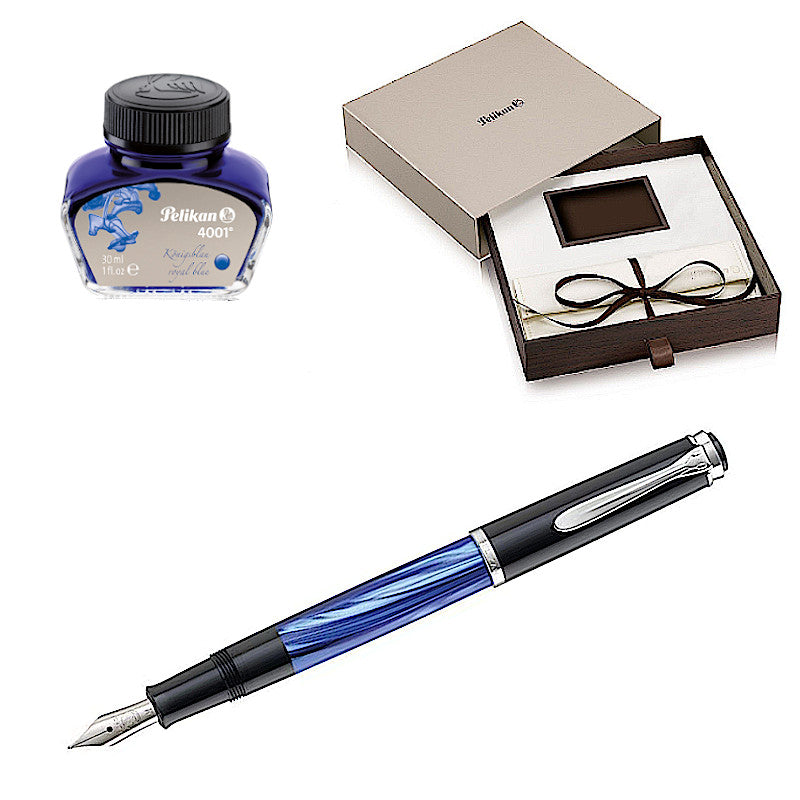 Pelikan Classic M205 Azul Jaspeado, Caja Especial Tinta 30ml