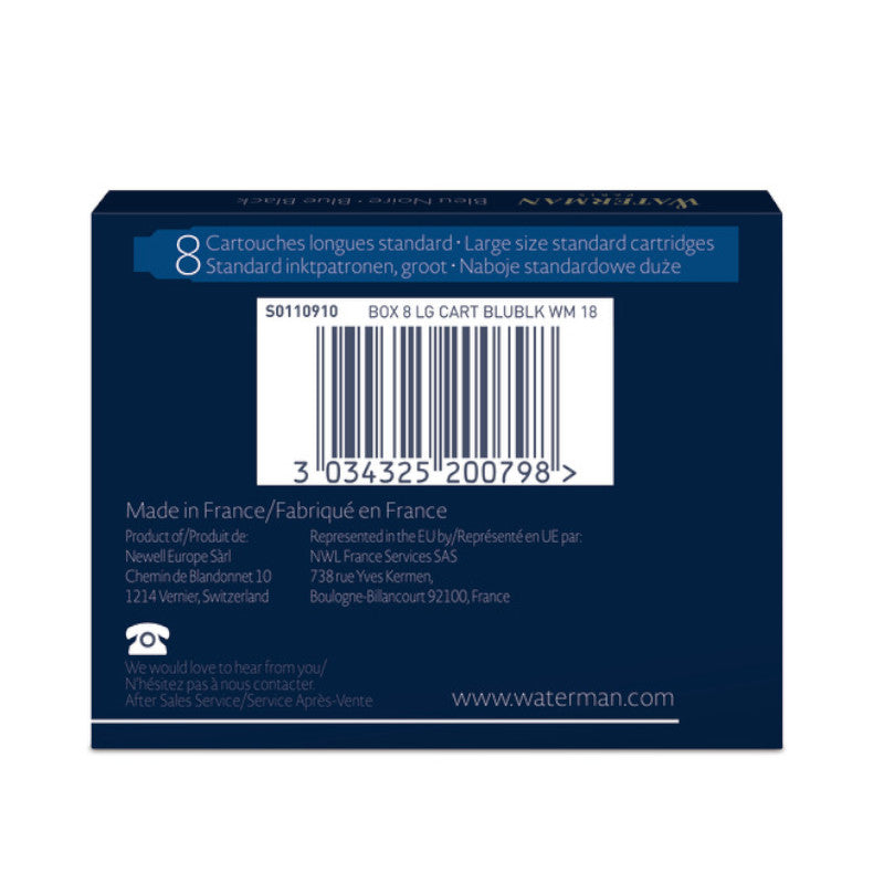 Waterman Long Ink Cartridge, Blue and Black